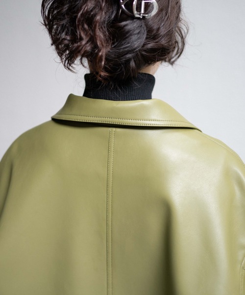 WEGO（ウィゴー）の「WEGO/フェイクレザーカーコート（ライダースジャケット・レディース・ブラック/オリーブ・FREE）」の10枚目の写真