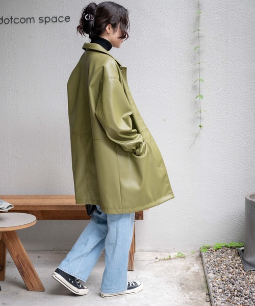 WEGO（ウィゴー）の「WEGO/フェイクレザーカーコート（ライダースジャケット・レディース・ブラック/オリーブ・FREE）」の17枚目の写真