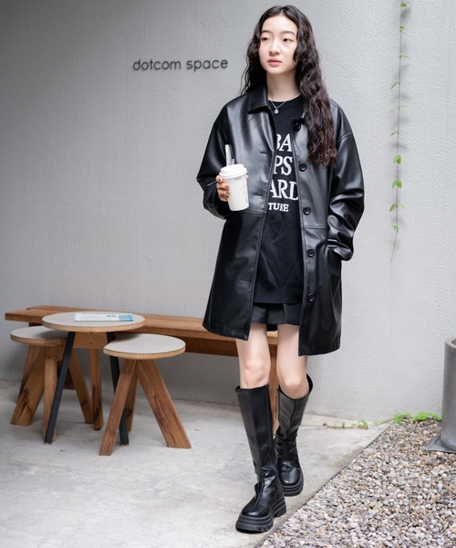 WEGO（ウィゴー）の「WEGO/フェイクレザーカーコート（ライダースジャケット・レディース・ブラック/オリーブ・FREE）」の13枚目の写真