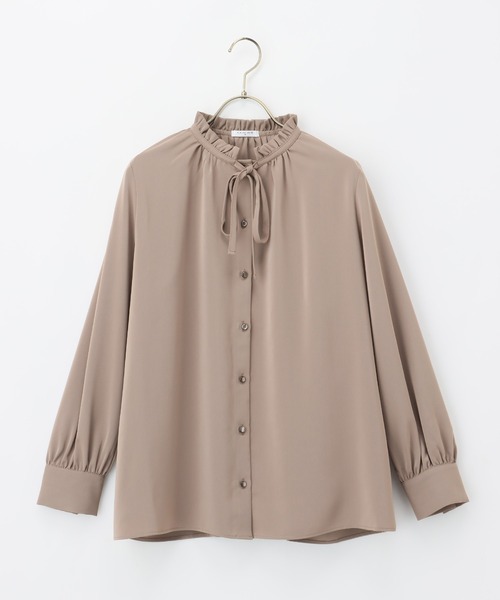 Honeys（ハニーズ）の「フリルボウタイブラウス（シャツ/ブラウス・レディース・アイボリー/ブラック/モカ/グレイッシュベージュ・M/S/L/3L/LL）」の20枚目の写真