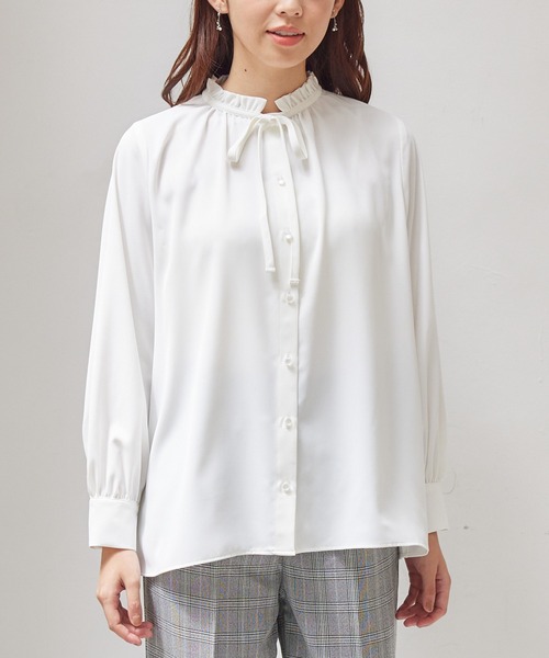 Honeys（ハニーズ）の「フリルボウタイブラウス（シャツ/ブラウス・レディース・アイボリー/ブラック/モカ/グレイッシュベージュ・M/S/L/3L/LL）」の22枚目の写真