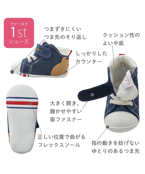 HOT BISCUITS（ホットビスケッツ）の「かかと顔ドン ファーストベビーシューズ（スニーカー・キッズ・ネイビー・12cm/13.5cm/13cm/12.5cm/11.5cm）」の3枚目の写真