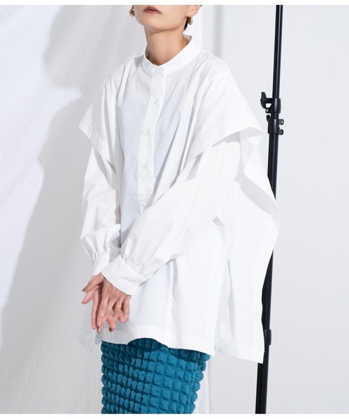 Settimissimo（セッティミッシモ）の「フリル切替カスケードブラウス（シャツ/ブラウス・レディース・オフホワイト/モカ・M）」の2枚目の写真