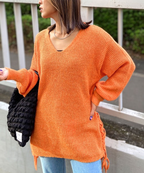 セール】OP/オーピー セーター 無地 ビビットカラー Vネック