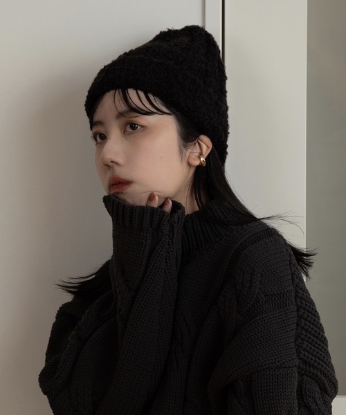 lawgy(ラウジー)の「fluffy knit cap(ニットキャップ/ビーニー・レディース・アイボリー/ブラック・FREE)」の1枚目の写真