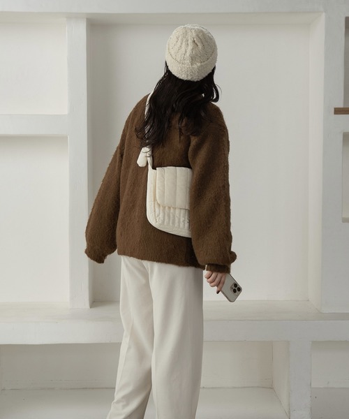 lawgy(ラウジー)の「fluffy knit cap(ニットキャップ/ビーニー・レディース・アイボリー/ブラック・FREE)」の6枚目の写真