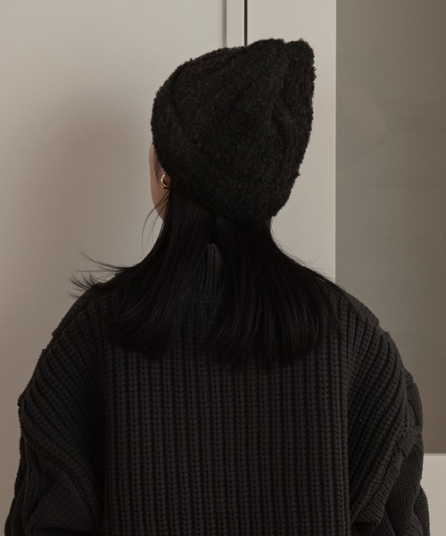 lawgy(ラウジー)の「fluffy knit cap(ニットキャップ/ビーニー・レディース・アイボリー/ブラック・FREE)」の10枚目の写真