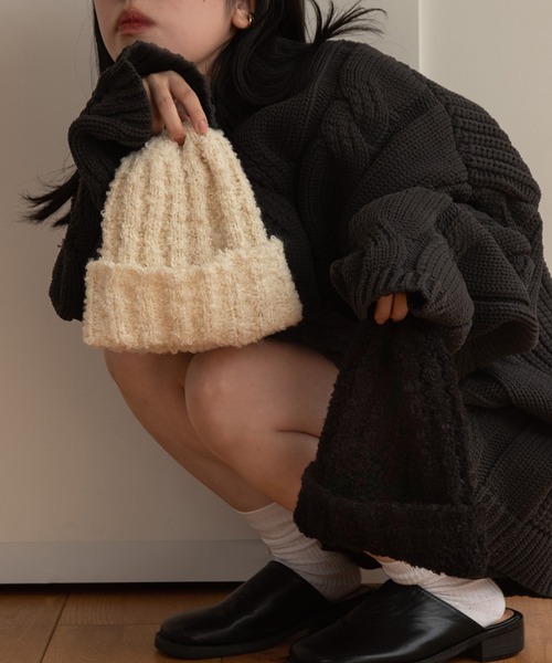 lawgy(ラウジー)の「fluffy knit cap(ニットキャップ/ビーニー・レディース・アイボリー/ブラック・FREE)」の12枚目の写真