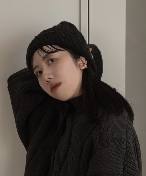 lawgy(ラウジー)の「fluffy knit cap(ニットキャップ/ビーニー・レディース・アイボリー/ブラック・FREE)」の9枚目の写真