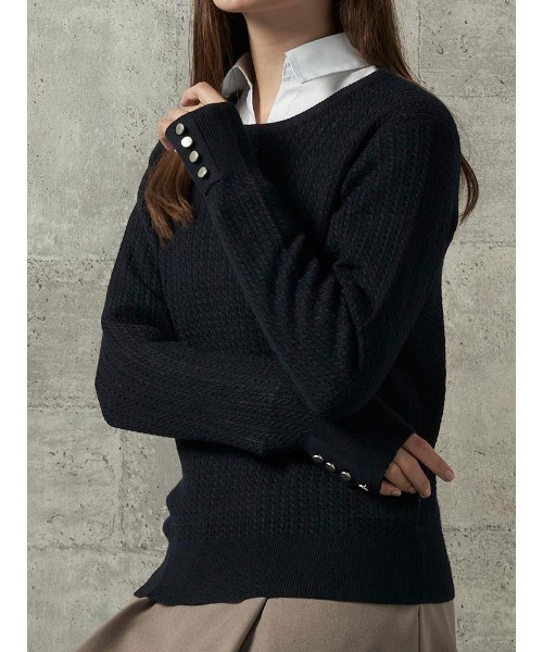 Perfect Suit FActory（パーフェクトスーツファクトリー）の「イタリー糸　ミニケーブルニット　オフホワイト/イエロー/サックス/ネイビー/ワイン（ニット/セーター・レディース・ネイビー/イエロー/サックスブルー/オフホワイト/ワイン・M/L/S）」の20枚目の写真