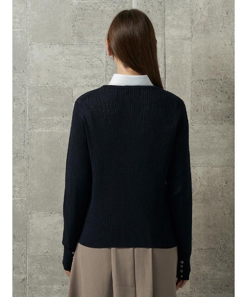 Perfect Suit FActory（パーフェクトスーツファクトリー）の「イタリー糸　ミニケーブルニット　オフホワイト/イエロー/サックス/ネイビー/ワイン（ニット/セーター・レディース・ネイビー/イエロー/サックスブルー/オフホワイト/ワイン・M/L/S）」の15枚目の写真