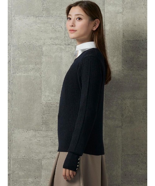 Perfect Suit FActory（パーフェクトスーツファクトリー）の「イタリー糸　ミニケーブルニット　オフホワイト/イエロー/サックス/ネイビー/ワイン（ニット/セーター・レディース・ネイビー/イエロー/サックスブルー/オフホワイト/ワイン・M/L/S）」の16枚目の写真