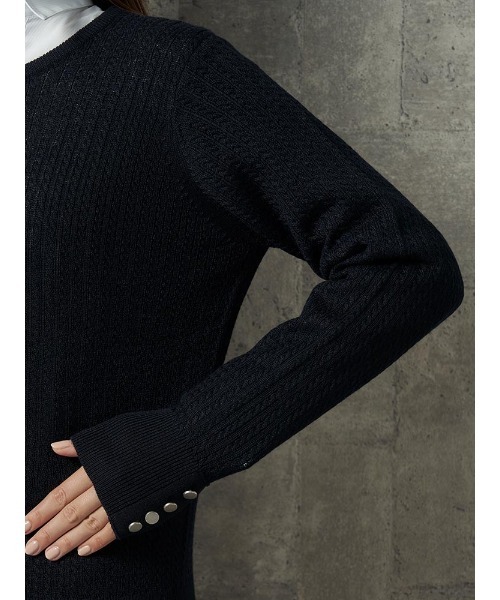 Perfect Suit FActory（パーフェクトスーツファクトリー）の「イタリー糸　ミニケーブルニット　オフホワイト/イエロー/サックス/ネイビー/ワイン（ニット/セーター・レディース・ネイビー/イエロー/サックスブルー/オフホワイト/ワイン・M/L/S）」の18枚目の写真