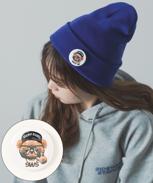 SIDEWAY STANCE(サイドウェイスタンス)の「【SIDEWAY STANCE】缶バッジ付き ニットキャップ(ニットキャップ/ビーニー・メンズ・杢グレー/ブルー/チャコール/パープル/グリーン/ブラック系/イエロー/ライトイエロー/ライトグリーン/ホワイト/ブラック系1/ブラック/ブラック系2/レッド/ブラウン/ベージュ・FREE)」の12枚目の写真