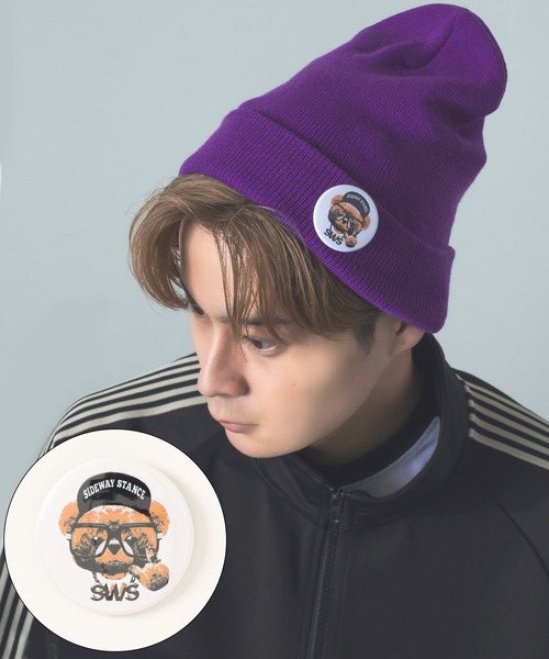 SIDEWAY STANCE(サイドウェイスタンス)の「【SIDEWAY STANCE】缶バッジ付き ニットキャップ(ニットキャップ/ビーニー・メンズ・杢グレー/ブルー/チャコール/パープル/グリーン/ブラック系/イエロー/ライトイエロー/ライトグリーン/ホワイト/ブラック系1/ブラック/ブラック系2/レッド/ブラウン/ベージュ・FREE)」の13枚目の写真