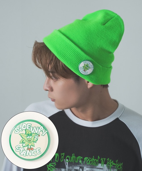 SIDEWAY STANCE(サイドウェイスタンス)の「【SIDEWAY STANCE】缶バッジ付き ニットキャップ(ニットキャップ/ビーニー・メンズ・杢グレー/ブルー/チャコール/パープル/グリーン/ブラック系/イエロー/ライトイエロー/ライトグリーン/ホワイト/ブラック系1/ブラック/ブラック系2/レッド/ブラウン/ベージュ・FREE)」の11枚目の写真