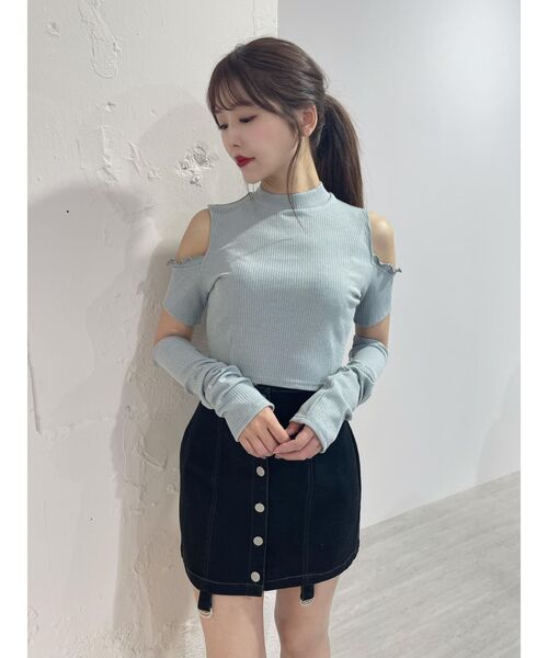 EATME(イートミー)の「カットショルダーリブTOP【アームウォーマー付き】(Tシャツ/カットソー・レディース・アイボリー/ブルー/ブラック・FREE)」の14枚目の写真