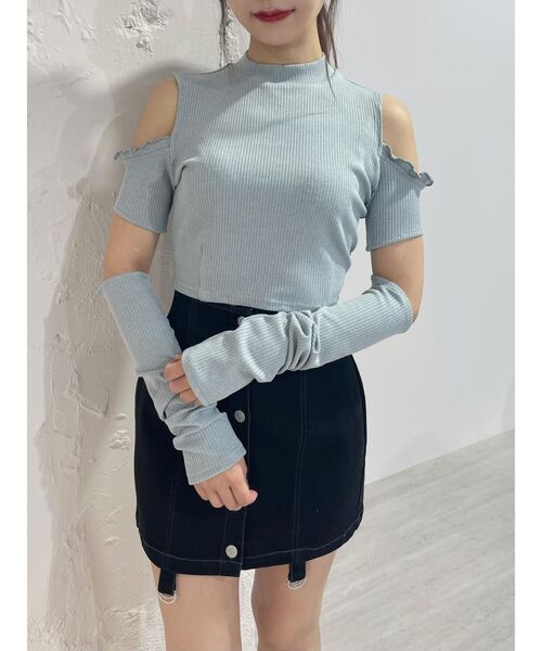 EATME(イートミー)の「カットショルダーリブTOP【アームウォーマー付き】(Tシャツ/カットソー・レディース・アイボリー/ブルー/ブラック・FREE)」の15枚目の写真