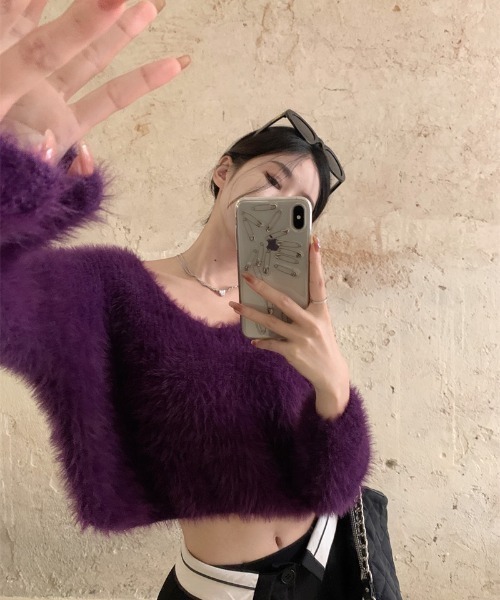 セール】ショート丈シャギーニットトップス（ニット/セーター