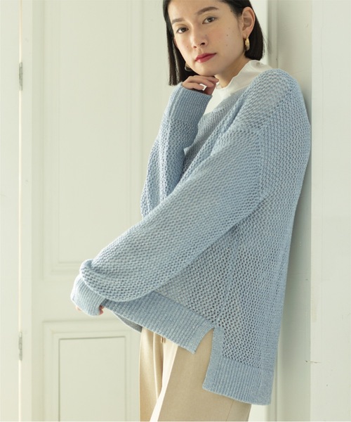 OPAQUE.CLIP（オペークドットクリップ）の「◆メタリックヤーン メッシュワイドニット【洗濯機洗い可】（ニット/セーター・レディース・ホワイト系6/サックスブルー系5/ベージュ系9・38/36/42/40）」の3枚目の写真