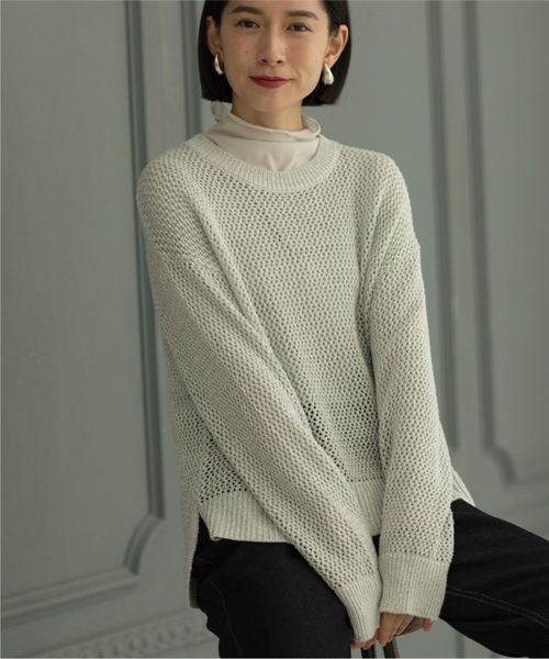 OPAQUE.CLIP（オペークドットクリップ）の「◆メタリックヤーン メッシュワイドニット【洗濯機洗い可】（ニット/セーター・レディース・ホワイト系6/サックスブルー系5/ベージュ系9・38/36/42/40）」の6枚目の写真