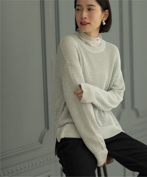 OPAQUE.CLIP（オペークドットクリップ）の「◆メタリックヤーン メッシュワイドニット【洗濯機洗い可】（ニット/セーター・レディース・ホワイト系6/サックスブルー系5/ベージュ系9・38/36/42/40）」の7枚目の写真