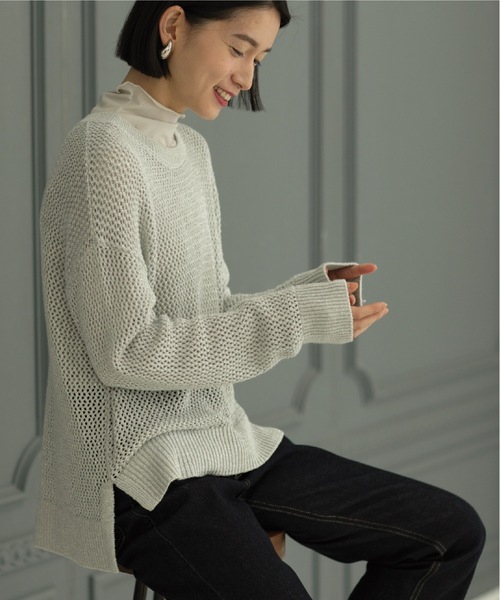 OPAQUE.CLIP（オペークドットクリップ）の「◆メタリックヤーン メッシュワイドニット【洗濯機洗い可】（ニット/セーター・レディース・ホワイト系6/サックスブルー系5/ベージュ系9・38/36/42/40）」の8枚目の写真