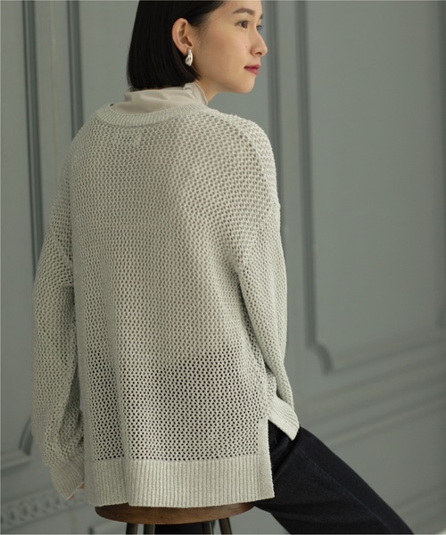 OPAQUE.CLIP（オペークドットクリップ）の「◆メタリックヤーン メッシュワイドニット【洗濯機洗い可】（ニット/セーター・レディース・ホワイト系6/サックスブルー系5/ベージュ系9・38/36/42/40）」の9枚目の写真