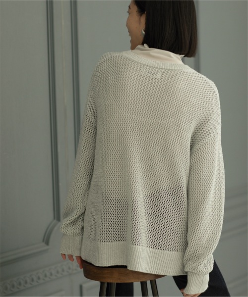OPAQUE.CLIP（オペークドットクリップ）の「◆メタリックヤーン メッシュワイドニット【洗濯機洗い可】（ニット/セーター・レディース・ホワイト系6/サックスブルー系5/ベージュ系9・38/36/42/40）」の10枚目の写真