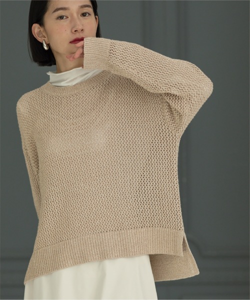 OPAQUE.CLIP（オペークドットクリップ）の「◆メタリックヤーン メッシュワイドニット【洗濯機洗い可】（ニット/セーター・レディース・ホワイト系6/サックスブルー系5/ベージュ系9・38/36/42/40）」の12枚目の写真