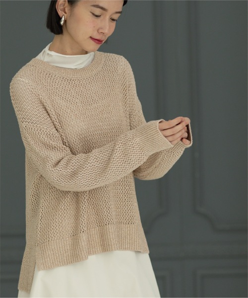 OPAQUE.CLIP（オペークドットクリップ）の「◆メタリックヤーン メッシュワイドニット【洗濯機洗い可】（ニット/セーター・レディース・ホワイト系6/サックスブルー系5/ベージュ系9・38/36/42/40）」の13枚目の写真