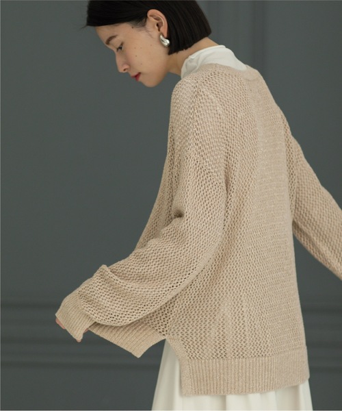OPAQUE.CLIP（オペークドットクリップ）の「◆メタリックヤーン メッシュワイドニット【洗濯機洗い可】（ニット/セーター・レディース・ホワイト系6/サックスブルー系5/ベージュ系9・38/36/42/40）」の14枚目の写真