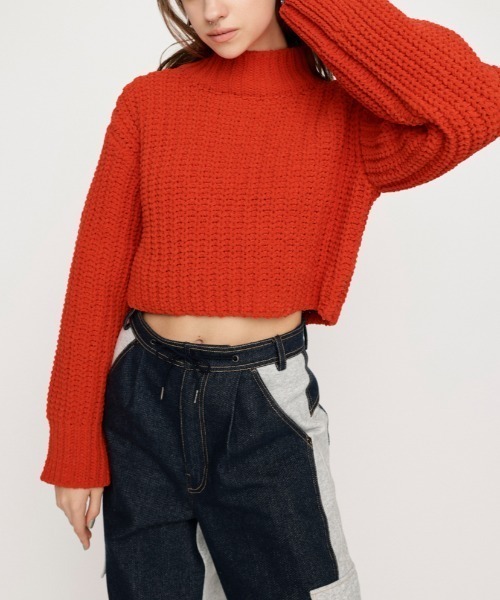 SLY（スライ）の「MOLE YARN CROP TOPS モールヤン クロップ トップス（ニット/セーター・レディース・ブラック/アイボリー/ダークグレー/クリアレッド・FREE）」の4枚目の写真