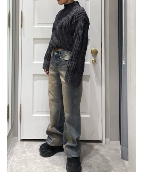 SLY（スライ）の「MOLE YARN CROP TOPS モールヤン クロップ トップス（ニット/セーター・レディース・ブラック/アイボリー/ダークグレー/クリアレッド・FREE）」の12枚目の写真