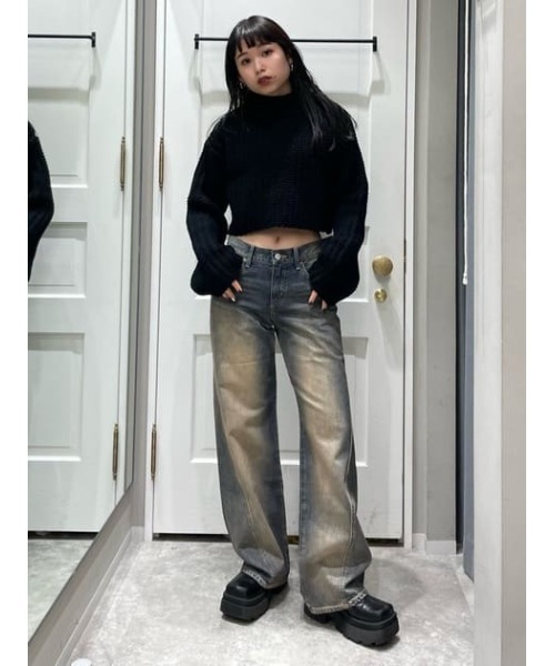SLY（スライ）の「MOLE YARN CROP TOPS モールヤン クロップ トップス（ニット/セーター・レディース・ブラック/アイボリー/ダークグレー/クリアレッド・FREE）」の10枚目の写真
