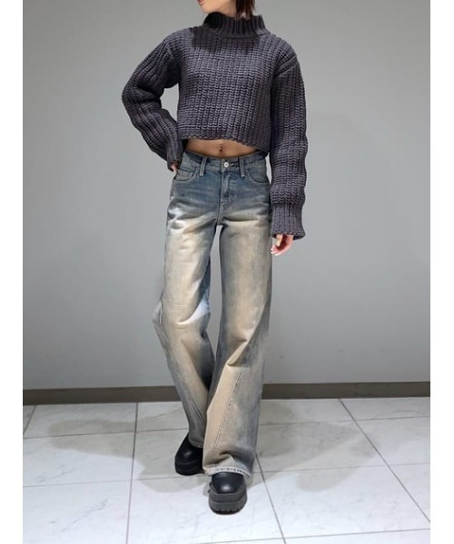 SLY（スライ）の「MOLE YARN CROP TOPS モールヤン クロップ トップス（ニット/セーター・レディース・ブラック/アイボリー/ダークグレー/クリアレッド・FREE）」の14枚目の写真