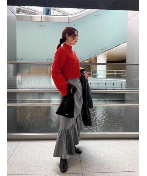SLY（スライ）の「MOLE YARN CROP TOPS モールヤン クロップ トップス（ニット/セーター・レディース・ブラック/アイボリー/ダークグレー/クリアレッド・FREE）」の20枚目の写真