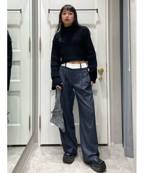 SLY（スライ）の「MOLE YARN CROP TOPS モールヤン クロップ トップス（ニット/セーター・レディース・ブラック/アイボリー/ダークグレー/クリアレッド・FREE）」の9枚目の写真