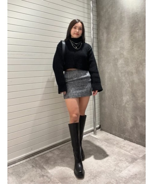 SLY（スライ）の「MOLE YARN CROP TOPS モールヤン クロップ トップス（ニット/セーター・レディース・ブラック/アイボリー/ダークグレー/クリアレッド・FREE）」の11枚目の写真