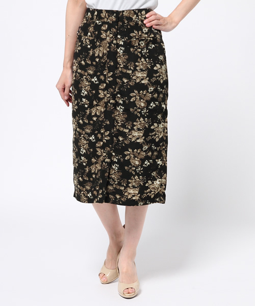 mystic(ミスティック)の「花柄タイトスカート(スカート・レディース・カーキ/ベージュ/ブラック・フリ-)」の1枚目の写真