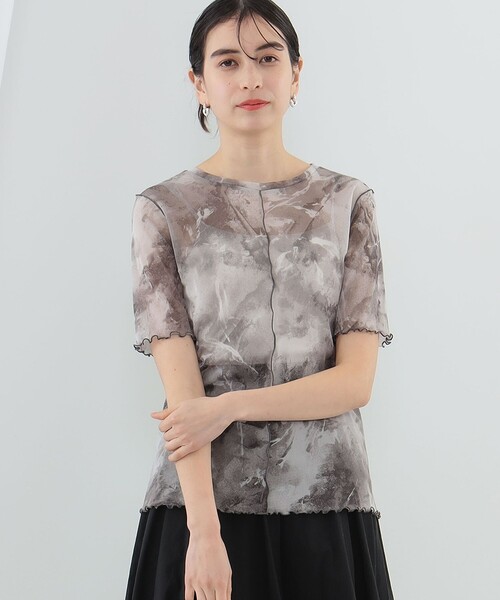 Ray BEAMS（レイビームス）の「Ray BEAMS / プリント チュール メロー Tシャツ（Tシャツ/カットソー・レディース・グレー/ブラウン・ONE SIZE）」の9枚目の写真