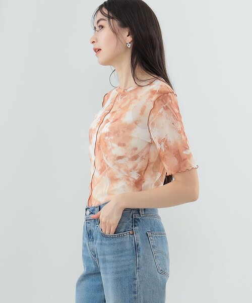 Ray BEAMS（レイビームス）の「Ray BEAMS / プリント チュール メロー Tシャツ（Tシャツ/カットソー・レディース・グレー/ブラウン・ONE SIZE）」の17枚目の写真