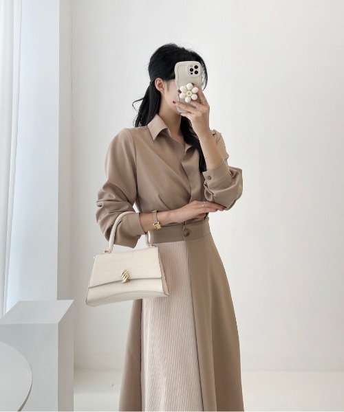 セール】バイカラープリーツ切り替えワンピース（ワンピース）｜N.s  