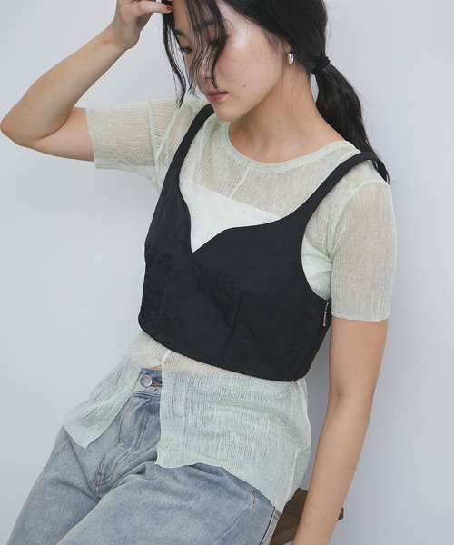 VIS（ビス）の「【セットアップ対応】ナイロンビスチェ【洗える】（キャミソール・レディース・ベージュ系その他2/ブラック・M/S）」の2枚目の写真