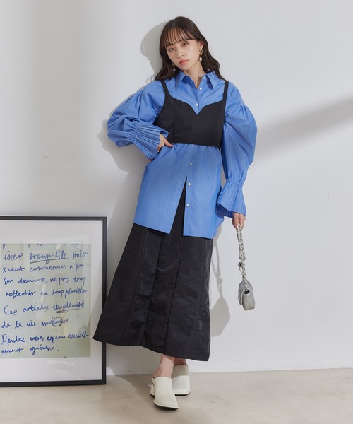 VIS（ビス）の「【セットアップ対応】ナイロンビスチェ【洗える】（キャミソール・レディース・ベージュ系その他2/ブラック・M/S）」の5枚目の写真