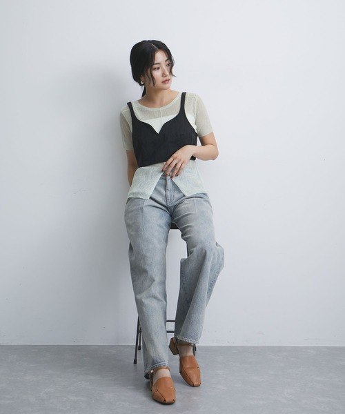 VIS（ビス）の「【セットアップ対応】ナイロンビスチェ【洗える】（キャミソール・レディース・ベージュ系その他2/ブラック・M/S）」の12枚目の写真