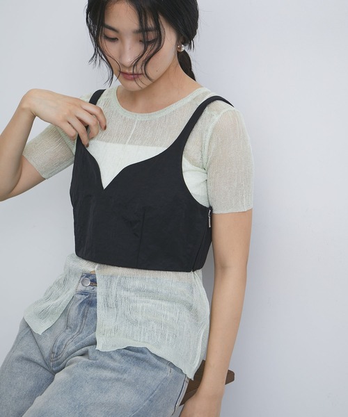 VIS（ビス）の「【セットアップ対応】ナイロンビスチェ【洗える】（キャミソール・レディース・ベージュ系その他2/ブラック・M/S）」の14枚目の写真