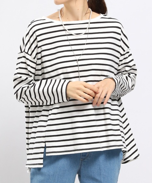 GLOBAL WORK Smile Seed Store（グローバルワーク スマイルシードストア）の「コットンアシメフレアTシャツ長袖/984085（Tシャツ/カットソー・レディース・オフホワイト/グレー系その他/ブラック/ライトベージュ・LARGE/SMALL/MEDIUM/X-LARGE）」の3枚目の写真