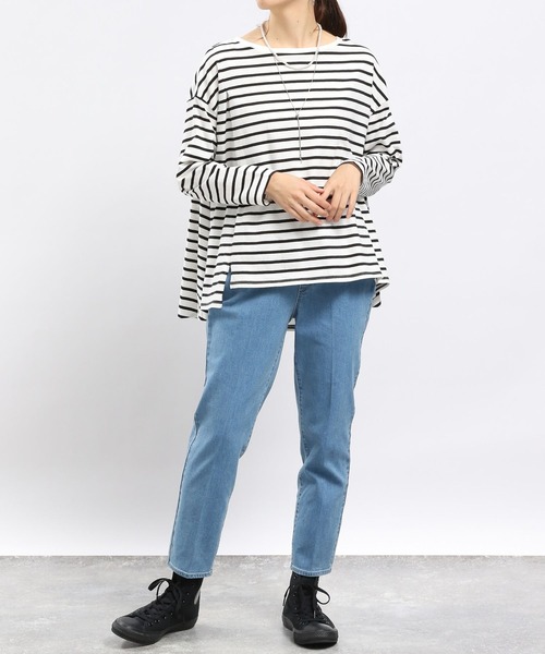 GLOBAL WORK Smile Seed Store（グローバルワーク スマイルシードストア）の「コットンアシメフレアTシャツ長袖/984085（Tシャツ/カットソー・レディース・オフホワイト/グレー系その他/ブラック/ライトベージュ・LARGE/SMALL/MEDIUM/X-LARGE）」の6枚目の写真