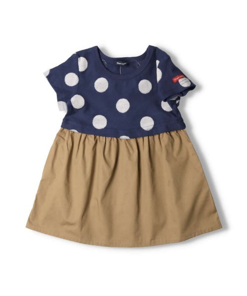 Moujonjon（ムージョンジョン）の「水玉ジャガード切替ワンピース（ワンピース・キッズ・ネイビー/オフホワイト・90/100/110/120/80/130/140）」の2枚目の写真